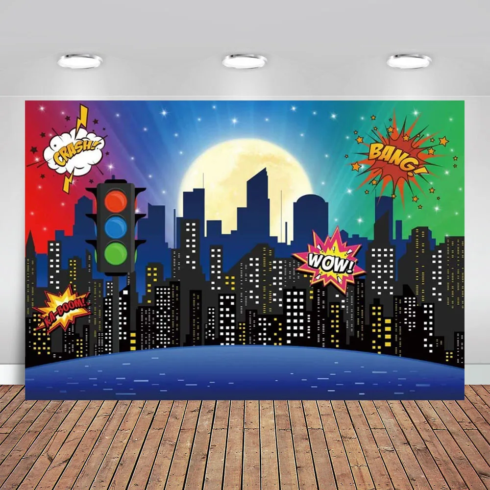Супергероя супер городской пейзаж фон со зданиями для маленьких мальчиков и