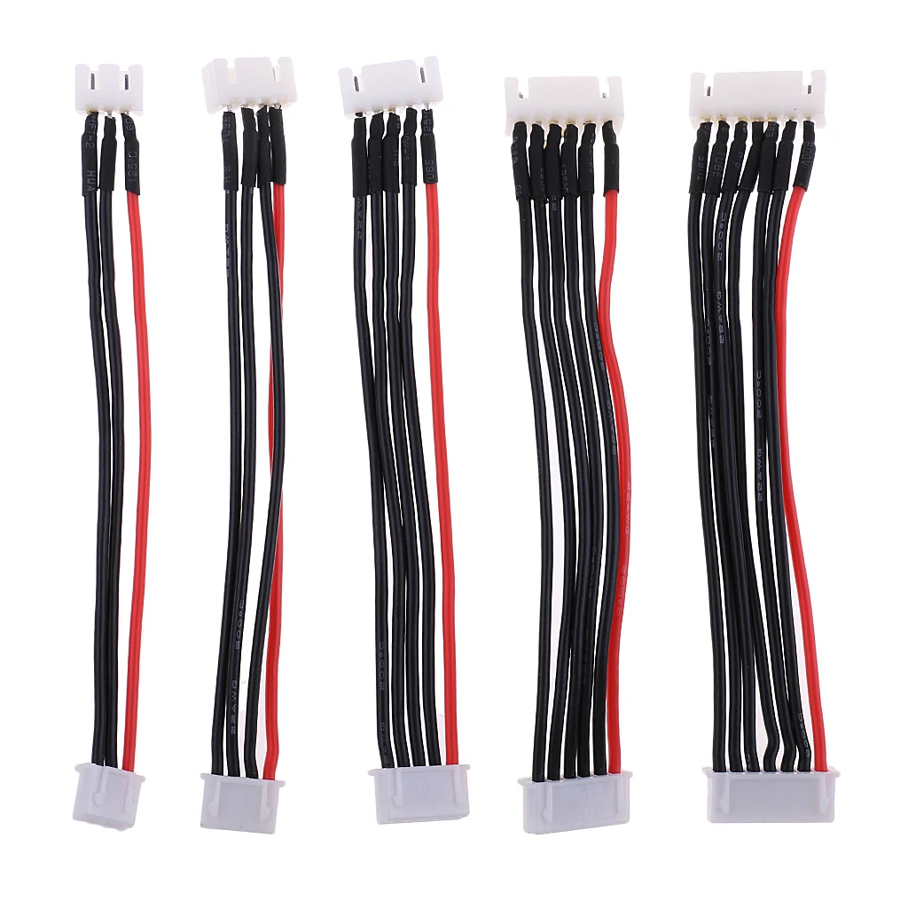 5pcs JST XH 2.54mm Connector Extension Lead Wires Cables 4 inch for RC Lipo Lithium Battery, 7pin 6pin 5pin 4pin 3pin
