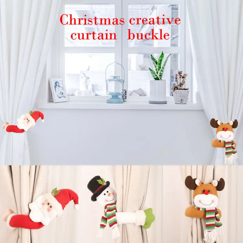 

Christmas Creative Curtain Buckle Xmas Window Curtain Tie Rings Buckles Decoration Santa Claus Snowman Elk