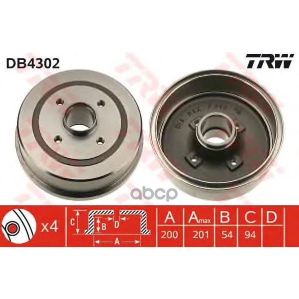 Db4302_барабан Тормозной! Opel Corsa/Tigra 1.0-1.8 00 Trw/Lucas Db4302 TRW/Lucas арт. DB4302