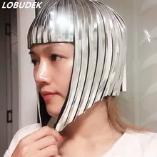 Зеркальные, серебряные, золотистые женские парики для выступлений певицы, головной убор с орнаментом из будущего пространства, Женский солдат, крутой светоотражающий парик для шоу