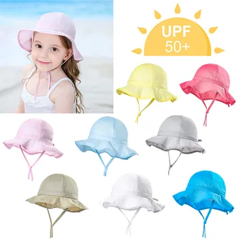 

New Kids Hat Toddler Baby shooting photo bebe Girls Boys Cotton Summer Ruffles Candy Solid Sun Hat Cap UPF 50+ for 1-6 Years