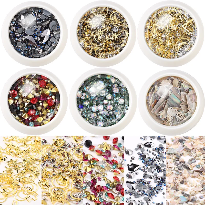 

Natural Shell Sticker Star Moon Rivet Micro Diamond Pointed Bottom Flat 3D Flash Nail Shape Diamond AB1002