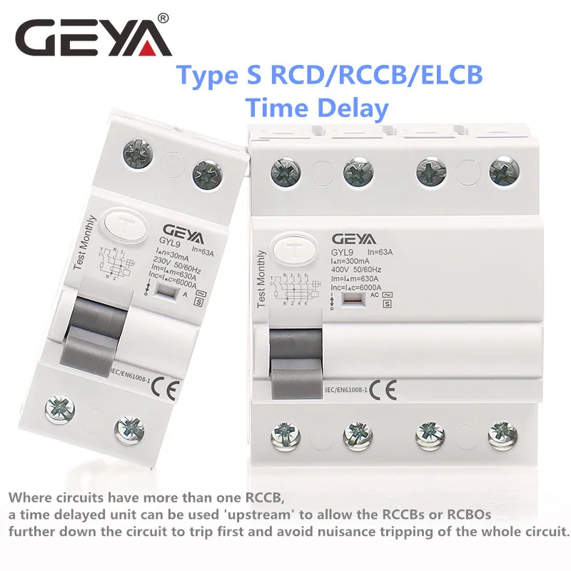 

GEYA GYL9 AC-S Type Time Delayed RCD RCCB ELCB Delay Type Electromagnetic Circuit Breaker