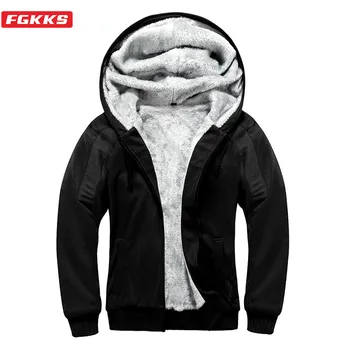 

FGKKS Hoodie Men Stylish Solid Jacket 2020 Winter Brand Warm Fleece Hip Hop Zipper Hooded Sweatshirt Coat Homme