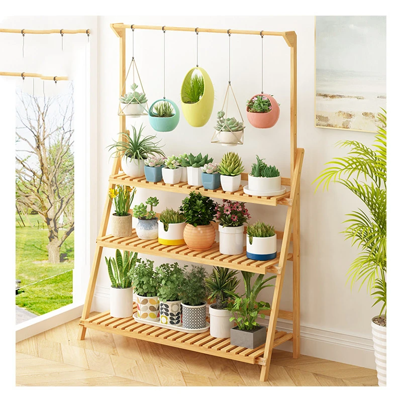 

Household Balcony Room Built-in Rack Landing Type Solid Wood Multi-storey Flowerpot Frame