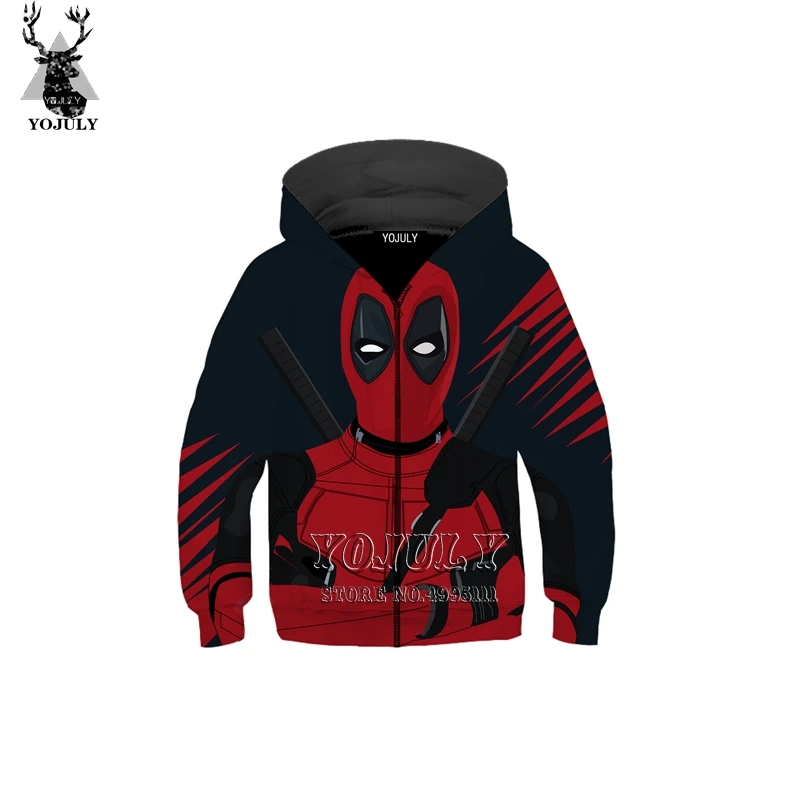 YOJULY/детская повседневная толстовка на молнии с 3D-принтом «Marvel Deadpool» и «Человек-паук»; толстовки с капюшоном; Одежда для мальчиков и девочек; куртка; C96