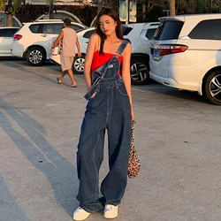 Jumpsuits Women Student Hipster Aesthetic Retro Autumn Ins Denim Straight Baggy Ladies All-match Pockets Design Mujer Leisure