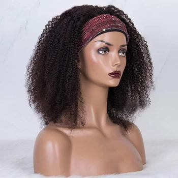

Afro Kinky Curly Head band Wig Human Hair Full Machine Scarf Brazilian Remy Glueless Headband Human Hair Wigs For Black Women