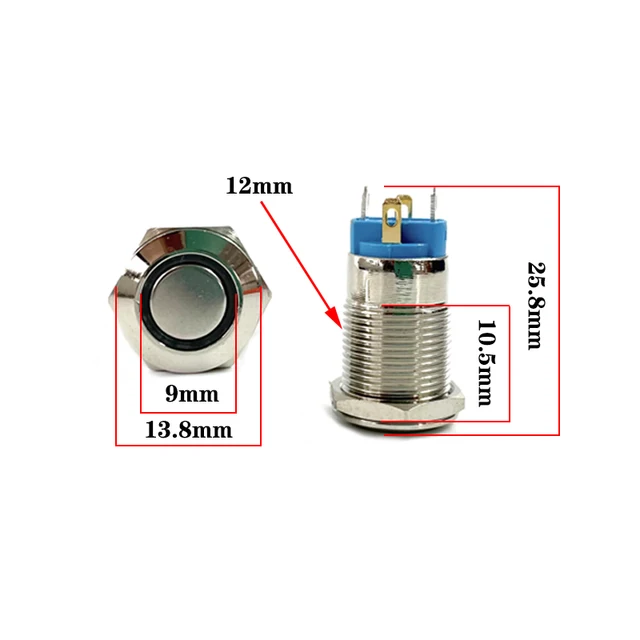 12/16/19/22mm Waterproof Metal Push Button Switch LED Light Momentary Latching Car Engine Power Switch 5V 12V 24V 220V Red Blue 5