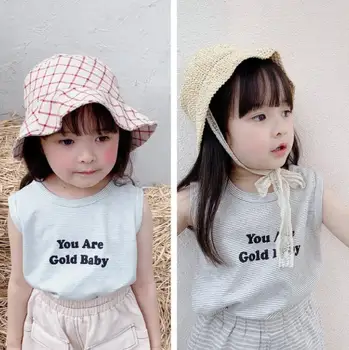 

2020 new girls boys striped t-shirt summer sleeveless cotton fashion kids vest 1-6 years HV12