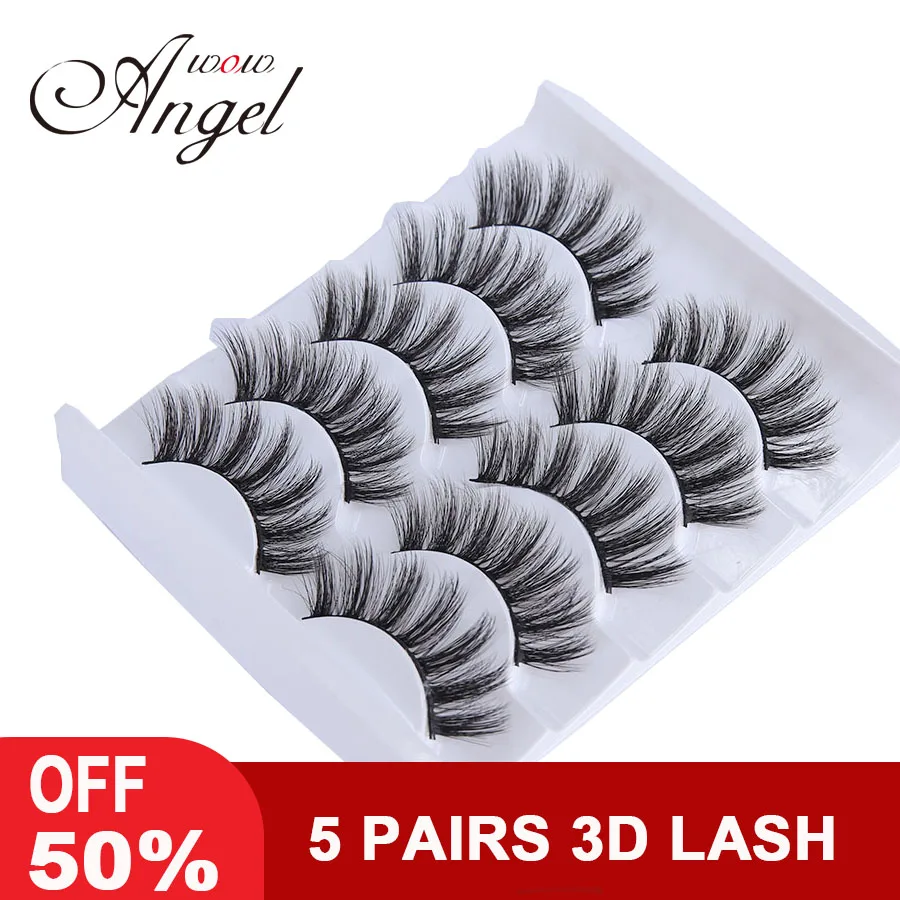 

WOWANGEL 5Pairs 3D Faux Mink Lashes False Eyelashes Natural/Thick Long Eye Lashes Wispy Makeup Beauty Eyelashes Extension In Bul