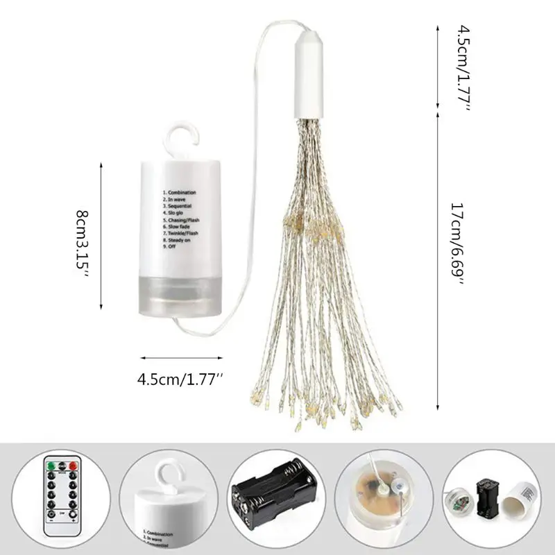 200 LEDs Firework Light Foldable Decorative String Lamp Remote Control 8 Modes G8TB