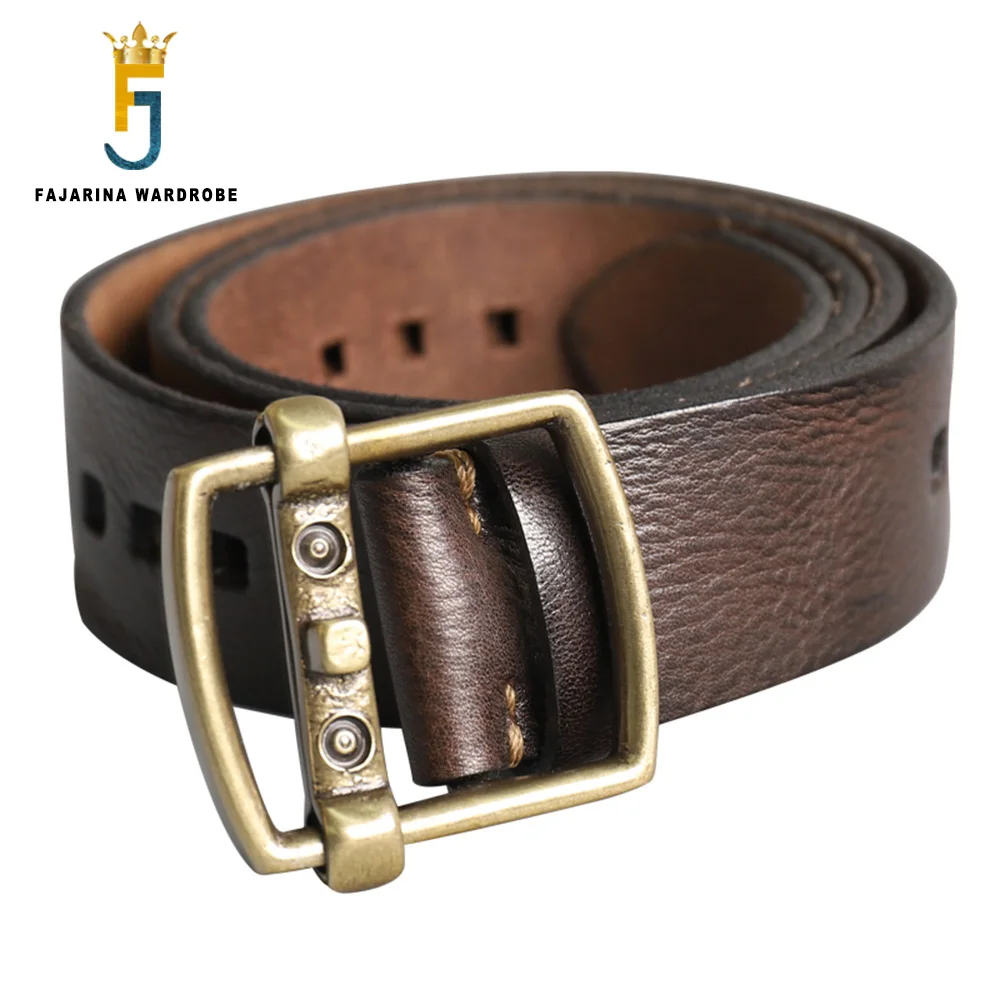 FAJARINA Men‘s New Design Unique Retro Brass Clasp Buckle Cowhide Accessories Casual Belts for Men Cow Skin Leather N17FJ942