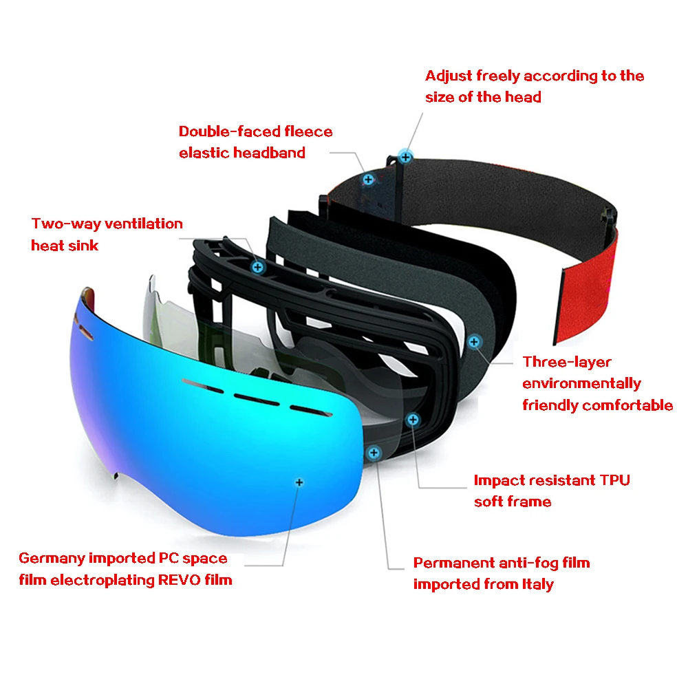 Ski Goggles double UV400 Protection Snowboard Eyewear Anti-fog Big Ski Mask Glasses Snow Snowmobile Man Women Skiing Sport