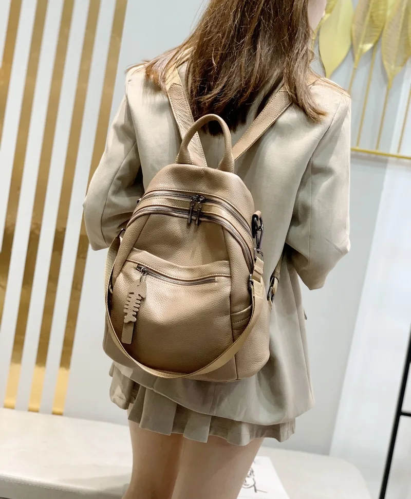 2022 NEW Top Quality Genuine Leather Shopping Women's Backpacks Lady Top Layer Cowhide Large Capacity School Book Backpack Bags
