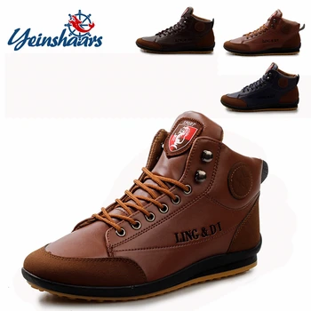 

EINSHAARS New 2020 Men Leather Boots Fashion Autumn Winter Warm Cotton Brand Ankle Boots Lace Up Men Shoes Footwear Casual