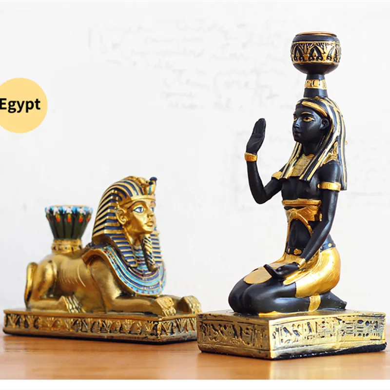 Древний Египет Anubis подсвечник Художественная Скульптура богиня Сфинкса фигурка креативные изделия из смолы украшения для дома R3701