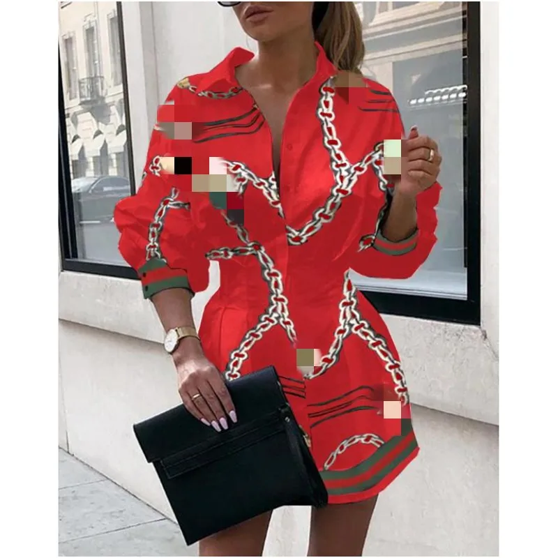 

Women Chain Print Shirt Blouse 2020 Long Sleeve Shirt Dress Slim Office Lady Blouse V Neck Elegant New Print Shirt Women Top