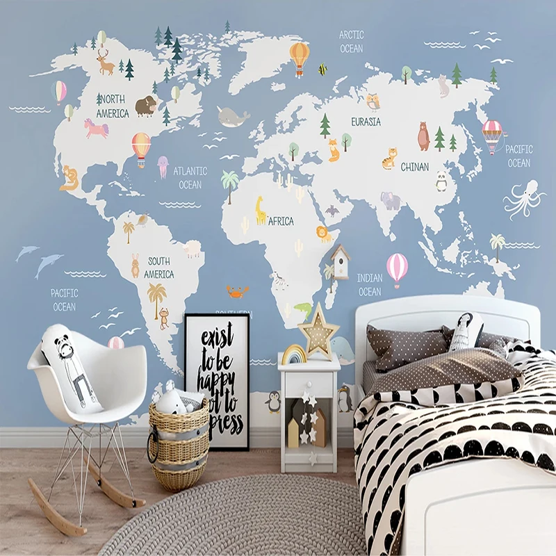 

Drop Shipping Custom 3D Photo Wallpaper Wall Painting Cartoon World Map Wall Home Decoration Non-woven Wallpaper Murals