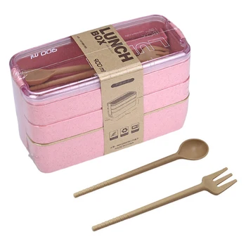 

900ml 3 Layers Bento Box Eco-Friendly Lunch Box Food Container Wheat Straw Material Microwavable Dinnerware Lunchbox 2020 New