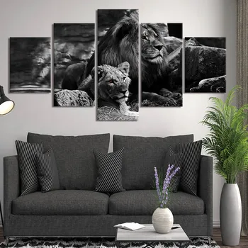 

Canvas Wall Art Pictures 5 Piece Black Background lion Painting Modern Prints Animas Poster Home Decor Artwork