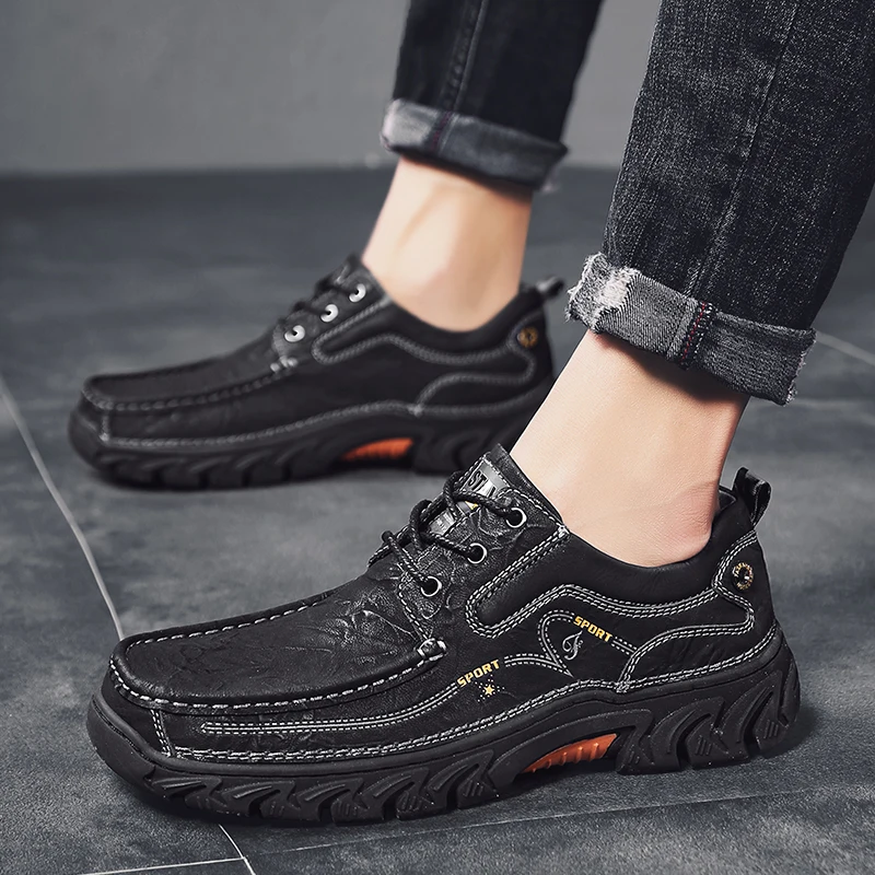 

Genuine Leather Men Boots Autumn Casual Shoes Male High Quality Ankle Boots Male Lace Up Flats Men Shoes HC-548