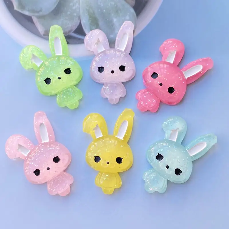 

Детский кролик, блестящая полимерная плоская спина с милыми животными, кабошон 12 шт. 20*33 мм для волос, одежды, обуви, плоское украшение из смолы, домашний декор «сделай сам»