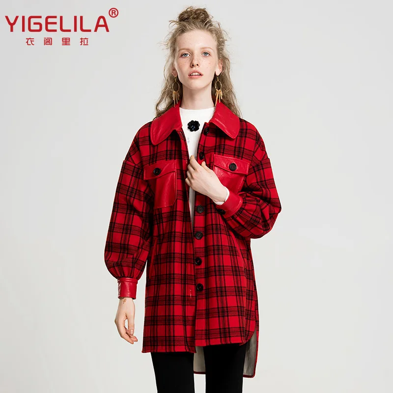 

Yigelila2019 Autumn & Winter New Style Coat Women's British-Style Pure Cotton Red Cell Pattern Trench Coat Long-sleeved Upper Ga