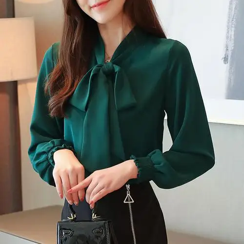 as photo Шифоновые Однотонные блузки с бантом Mujer De Moda, большие размеры, женские сорочки, женская одежда, женская одежда - Цвет: as photo