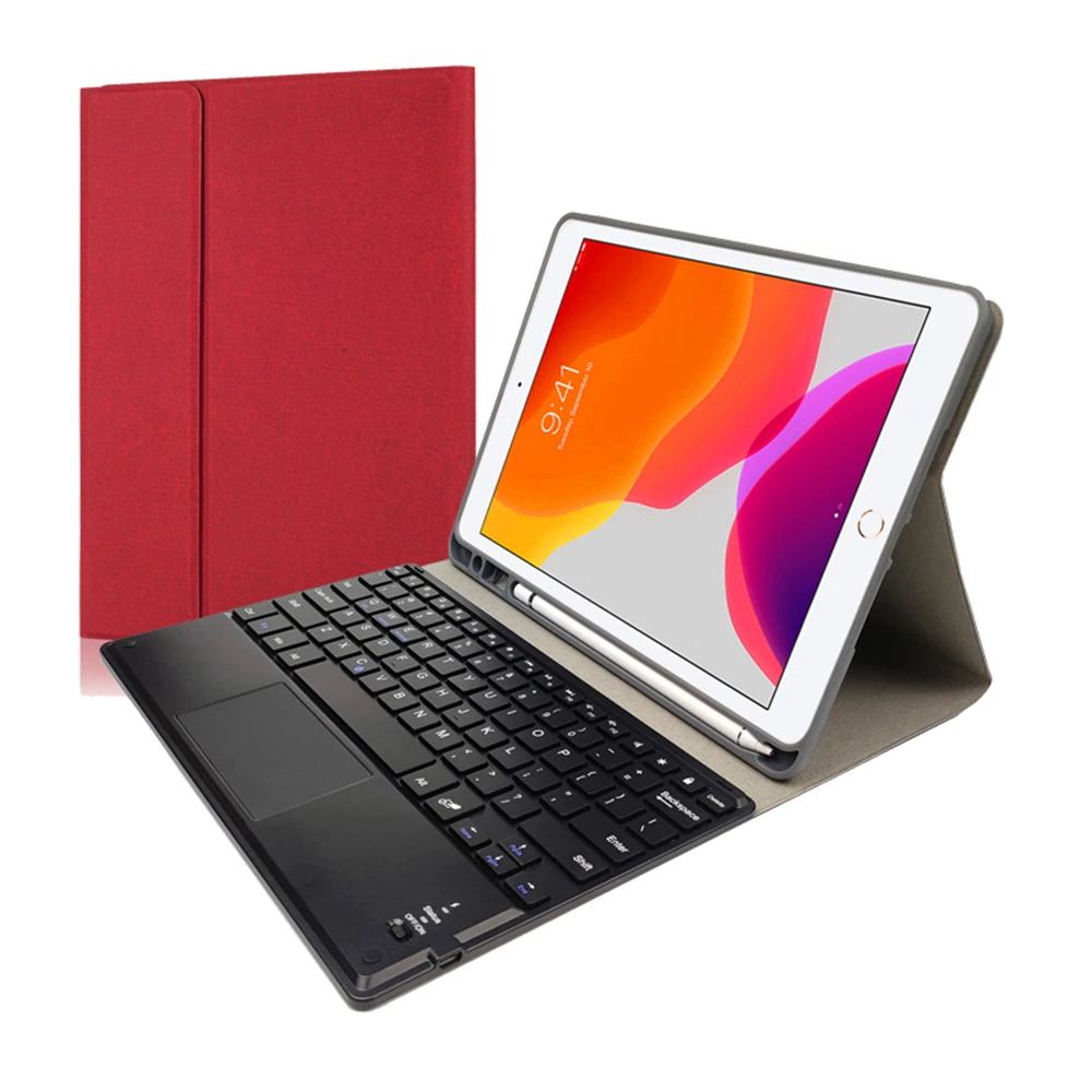 Чехол для клавиатуры для iPad 10,2 дюймов 7-го поколения, чехол для планшета из искусственной кожи, откидная подставка, съемная сенсорная панель, Bluetooth клавиатура протектор - Цвет: Красный