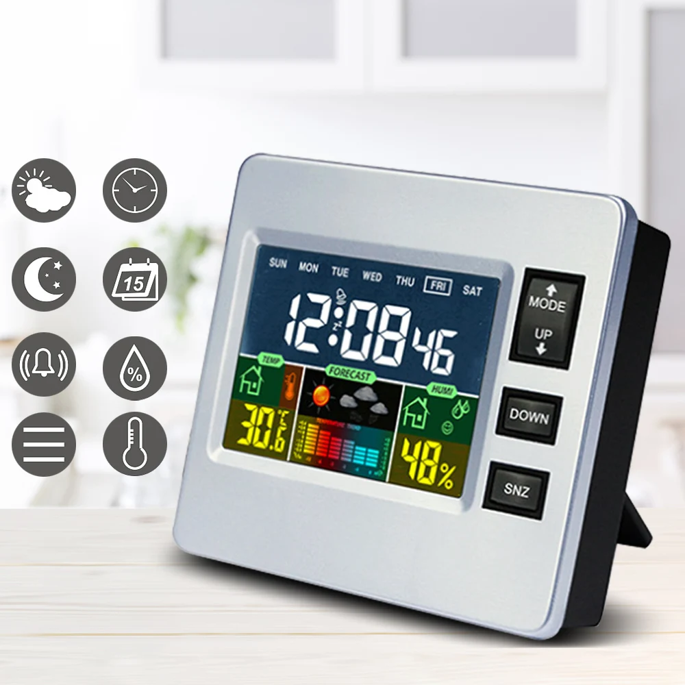 

LCD Digital Temperature Humidity Meter Home Indoor Outdoor hygrometer thermometer Weather Station with Clock