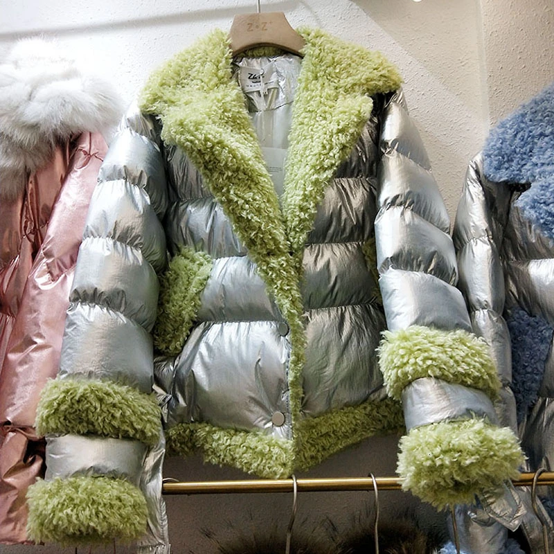 Зимнее пальто для женщин, новое пальто из искусственного овечьего меха, Женская бархатная Стеганая пуховая хлопковая куртка, яркая парка для девушек MY171