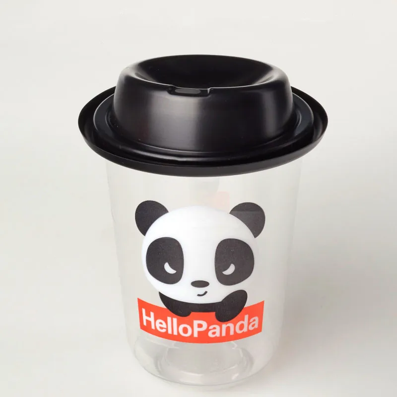 cup and lid 50 шт., высокое качество, чашка для холодных напитков, сока, u-образные одноразовые пластиковые чашки, толстые прозрачные креативные Мультяшные чашки для напитков с крышкой - Цвет: cup and lid