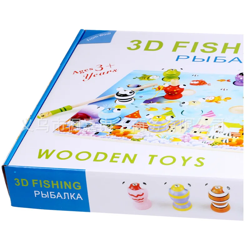 Деревянный Детский 3D Магнитный стерео набор для рыбалки большой размер игра с водой 1-2-3 лет детские игрушки для рыбалки