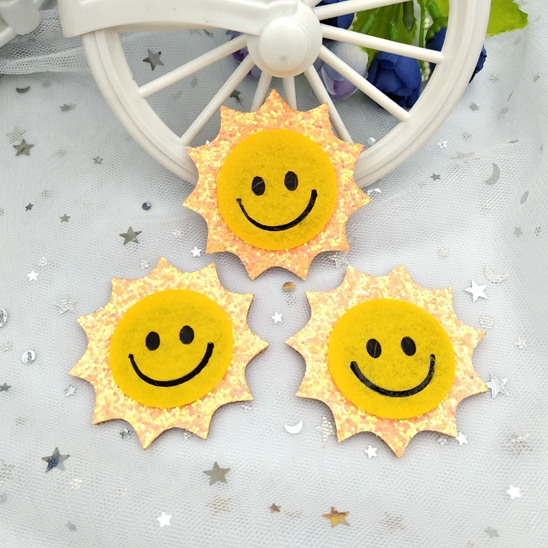 6 шт. улыбающиеся солнечные нашивки блеск Войлок Ткань украшение для детей ремесла материалы DIY аксессуары для волос