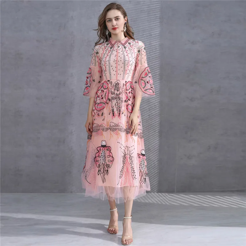 Runway Spring Luxury Embroidery Long Maxi Dress