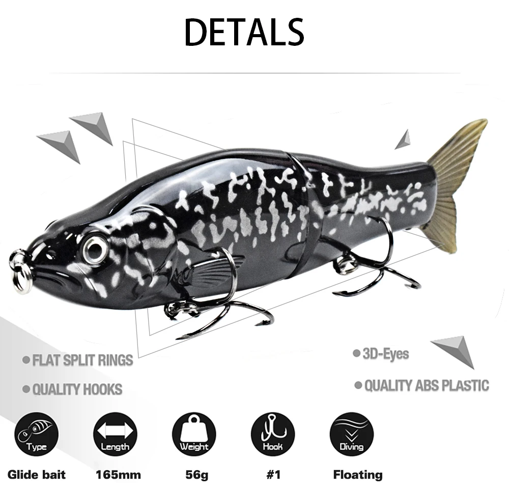 165MM 56G Hard Jointed Glide Bait Fishing Lures Floating 3D Eyes Sharp Hooks Slide Swimbait For Piceus Bass Herring Soft Tail 165MM 56G Hard Jointed Glide Bait Fishing Lures Floating 3D Eyes Sharp Hooks Slide Swimbait For Piceus Bass Herring Soft Tail