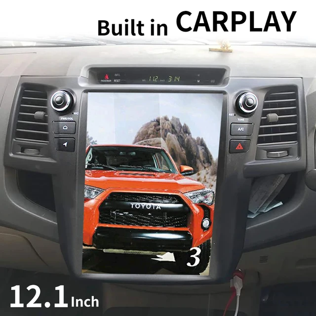 Autoradio 12.1 ", Android 10, GPS, Carplay, lecteur multimédia, vidéo, stéréo, écran type Tesla, pour voiture Toyota Hilux Srv 2010 Fortuner 2014 -2