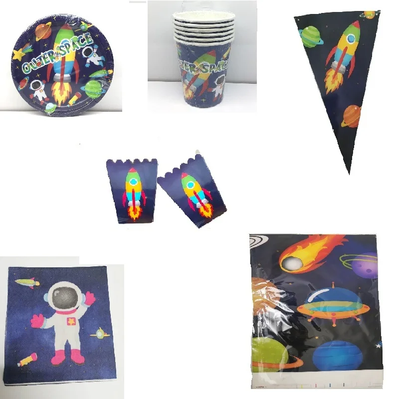 

Outer Space Kids Party Decor Disposable Tableware Set Paper Cup Plate Napkins Banner Popcorn Box Tablecloth Birthday Gifts