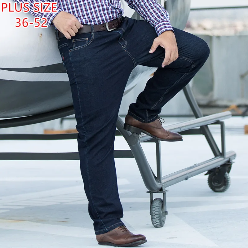 Autumn Winter Jeans For Men Classic Dark Blue Denim Trousers High Waist Stretched Straight Loose Plus Size 44 46 48 50 52 Pants Autumn Winter Jeans For Men Classic Dark Blue Denim Trousers High Waist Stretched Straight Loose Plus Size 44 46 48 50 52 Pants