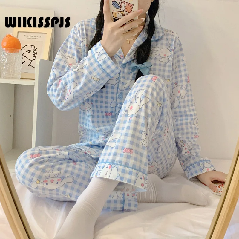 

WIKISSPJS Осень корейский с длинным рукавом Весна Милая мультяшная девушка костюм из двух частей брюки Домашняя одежда пижама одежда для сна одежда для отдыха
