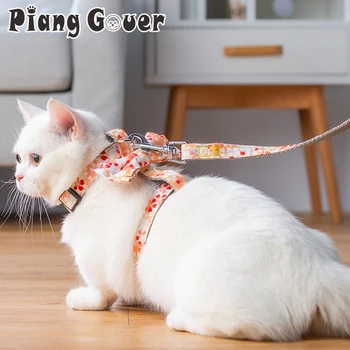 

Bow Pet Leashes Chest Adjustable Harness Flower Cats Leashes Walk Chest Strap Japanese Cat Collars