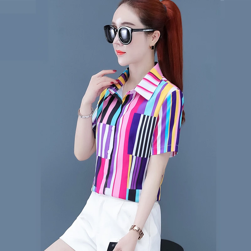 

Korean Fashion Chiffon Women Blouses Office Lady Shirt and Blouse Summer Vintage Short Sleeve Shirts Plus Size Womens Tops