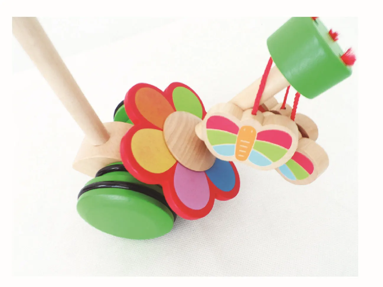 

Creative New Style Children Rotating Butterfly Single Pole Kindergarten Wooden Trolley Baby Toddler Toy a Generation of Fat