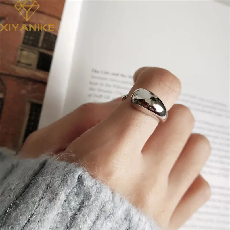 XIYANIKE 925 Sterling Silver Customized Drop-shaped Ring Geometric Smooth Surface Simple Fashion Personality Opening INS Ring afbeelding