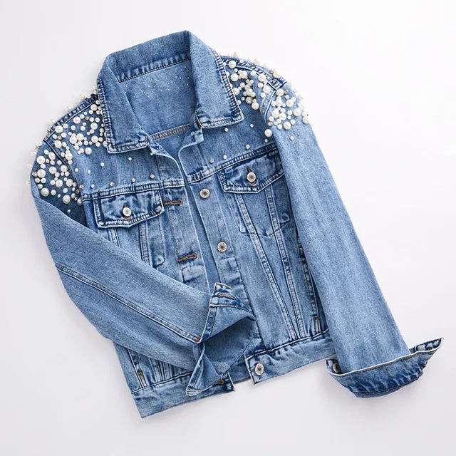 price cut  Rlyaeiz Chaquetas Mujer Autumn Europe Fashion Streetwear Denim Jacket Women Hand-studded Beading Sh