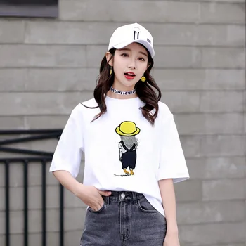 

2020 Women Cotton Fashion Cotton Ladies Tee Shirt Short Sleeve Tops Tee Shirt