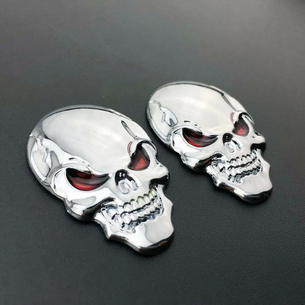 2x Skull 3D Metal Car Motorcycle Fuel Tank Tailgate Emblem Badge Decals Stickers