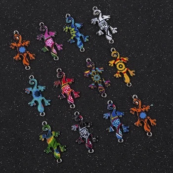 

Wholesale 2019 New Fashion Cute 10Pcs Mixed Color Gecko Connectors Charm Pendant DIY Necklace Jewelry Making Christmas Gift